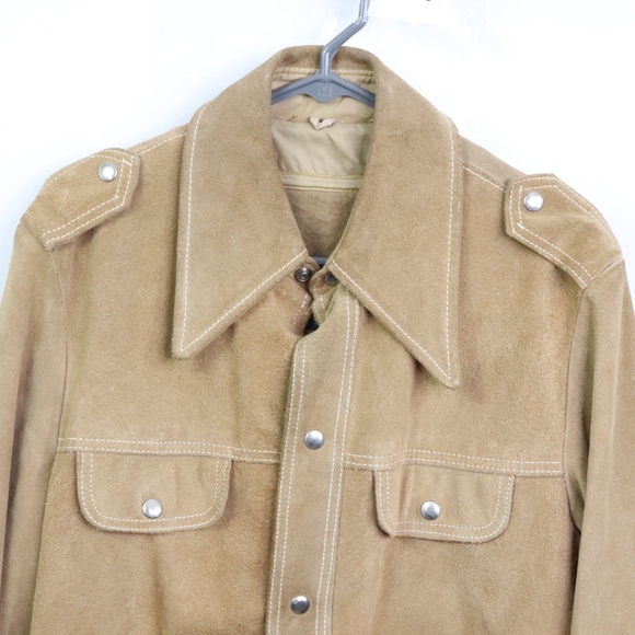 70s Sears Mens 40 Lined Suede Leather Jacket Tan - Picture 2 of 8